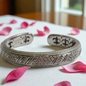 Judith Ripka .925 Sterling Silver Hinged Cuff Bracelet with Diamonique Accent